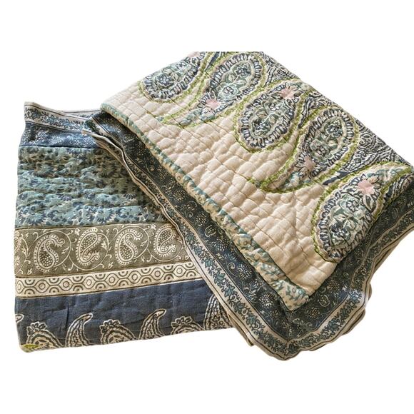 Soft Surroundings Blue White  paisley pillow shams set zip‎ close cotton linen - Picture 1 of 10